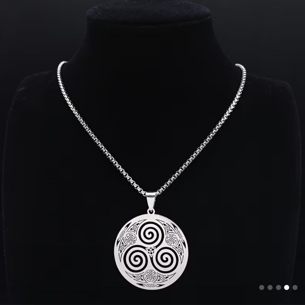 Stainless Steel Celtic Norse Swirl Pendant Necklace